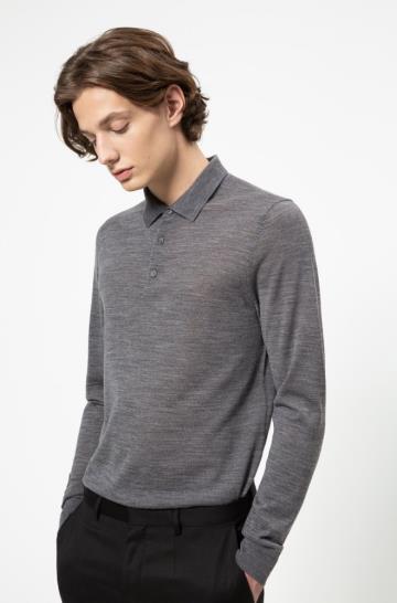 Sweter HUGO Slim Fit Polo Neck Szare Męskie (Pl18084)